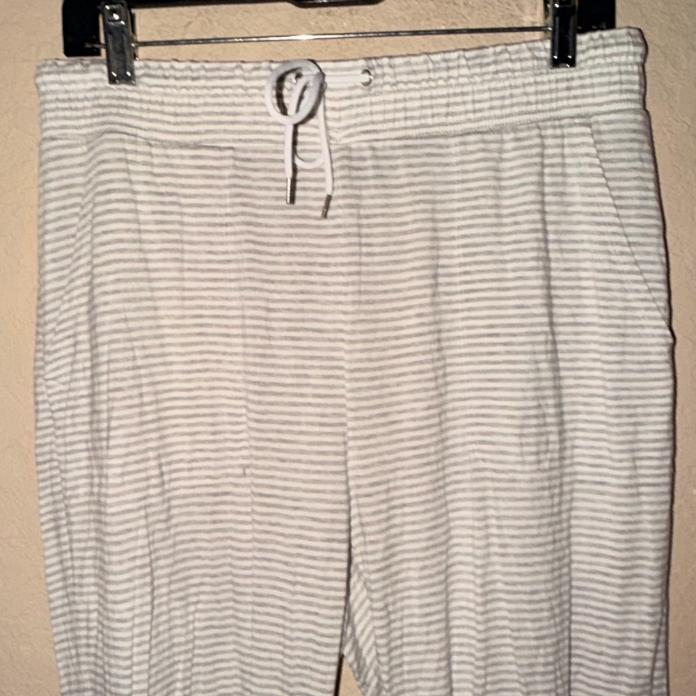 J.Crew Striped Pajama Pants Gray White Size M Lounge Sleep Drawstring - Picture 2 of 6